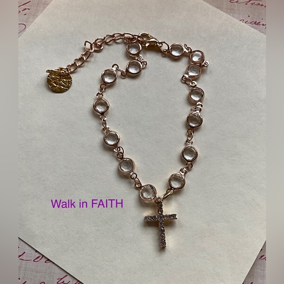 Cross Anklet. Crystal Chain. One of a Kind. Bundle and Save. Ladies Gift Idea. - Picture 1 of 5